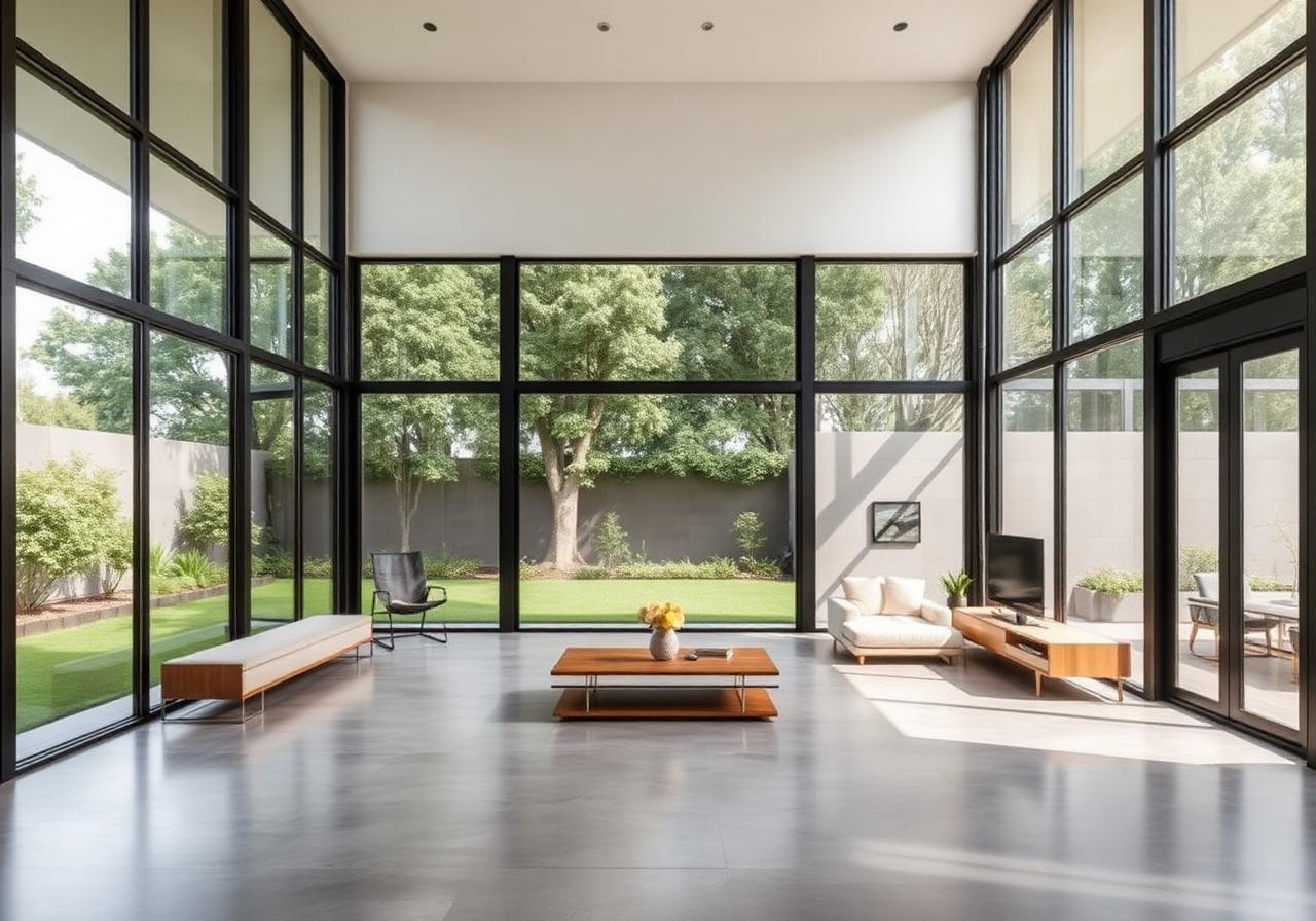 Living dublu cu sticlă floor-to-ceiling