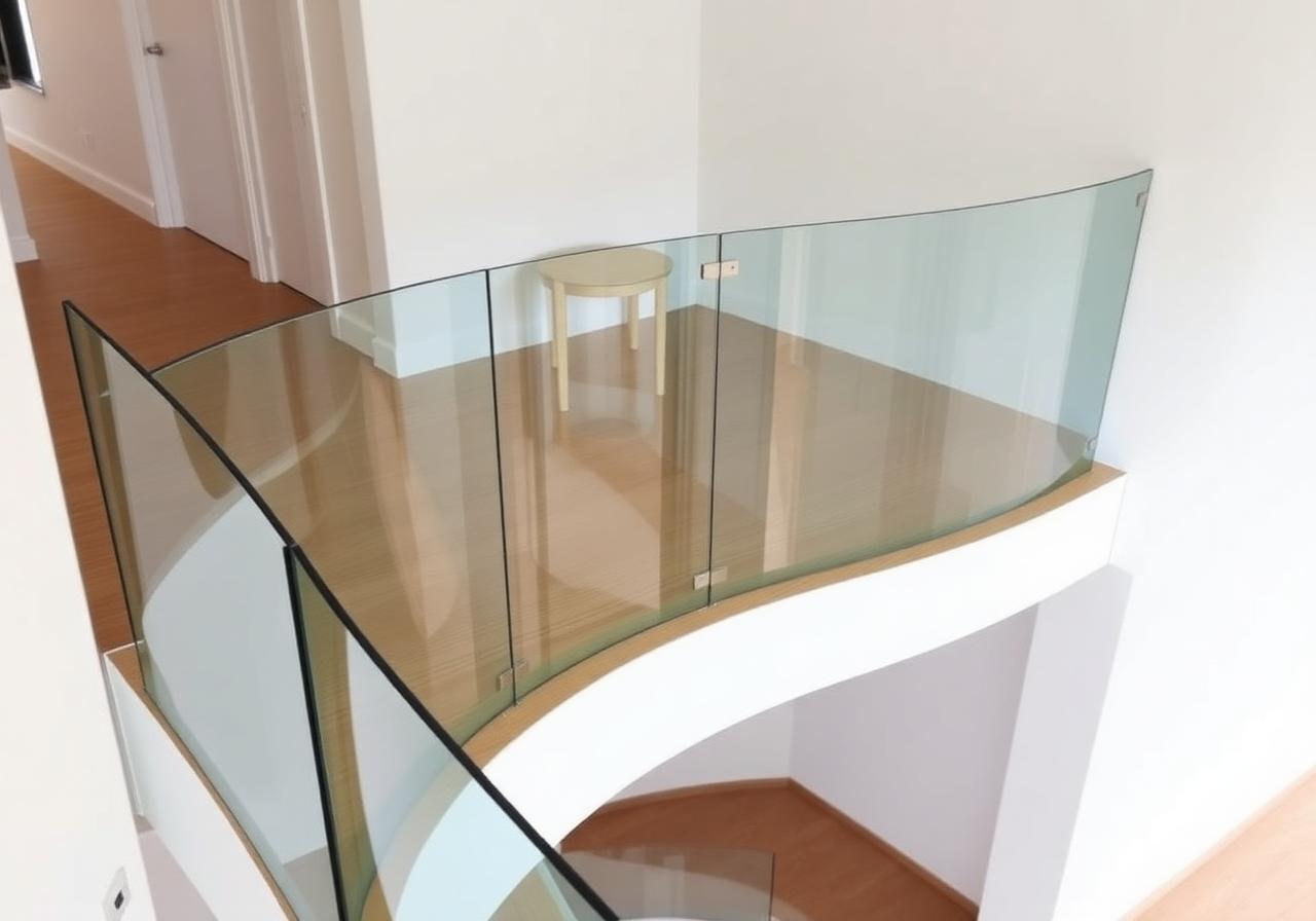 Balustradă sticlă pe scară curbă