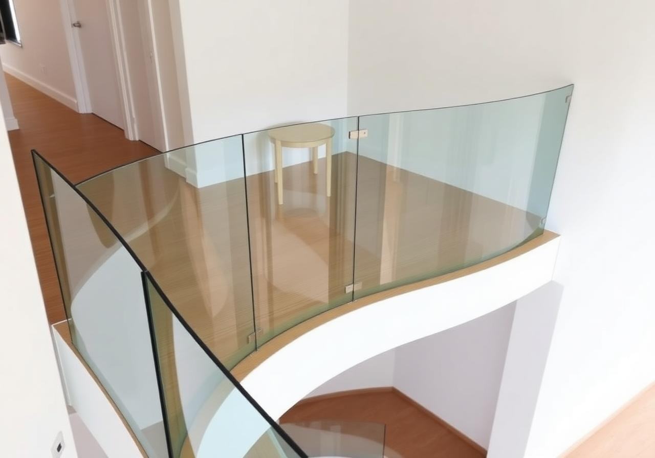 Balustradă sticlă pe scară curbă